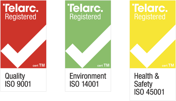 ISO Telarc banners for quality, environment and health & safety