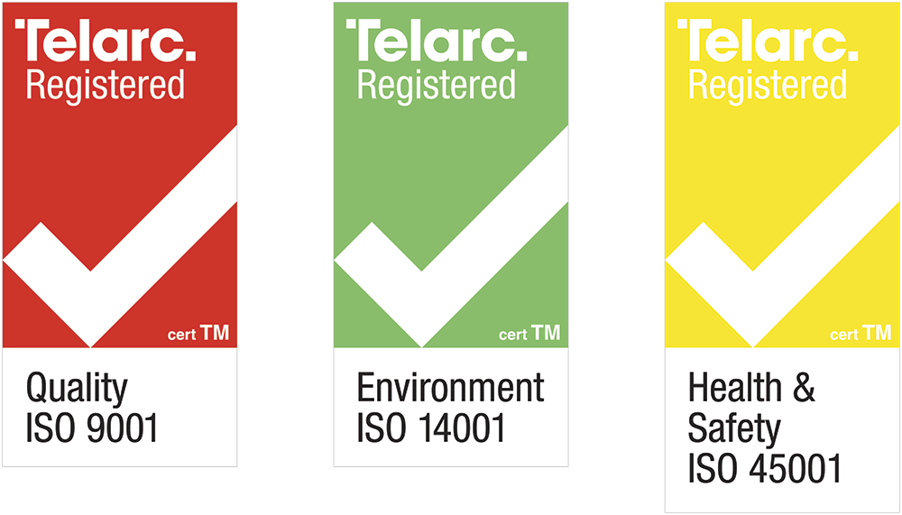 ISO Telarc banners for quality, environment and health & safety